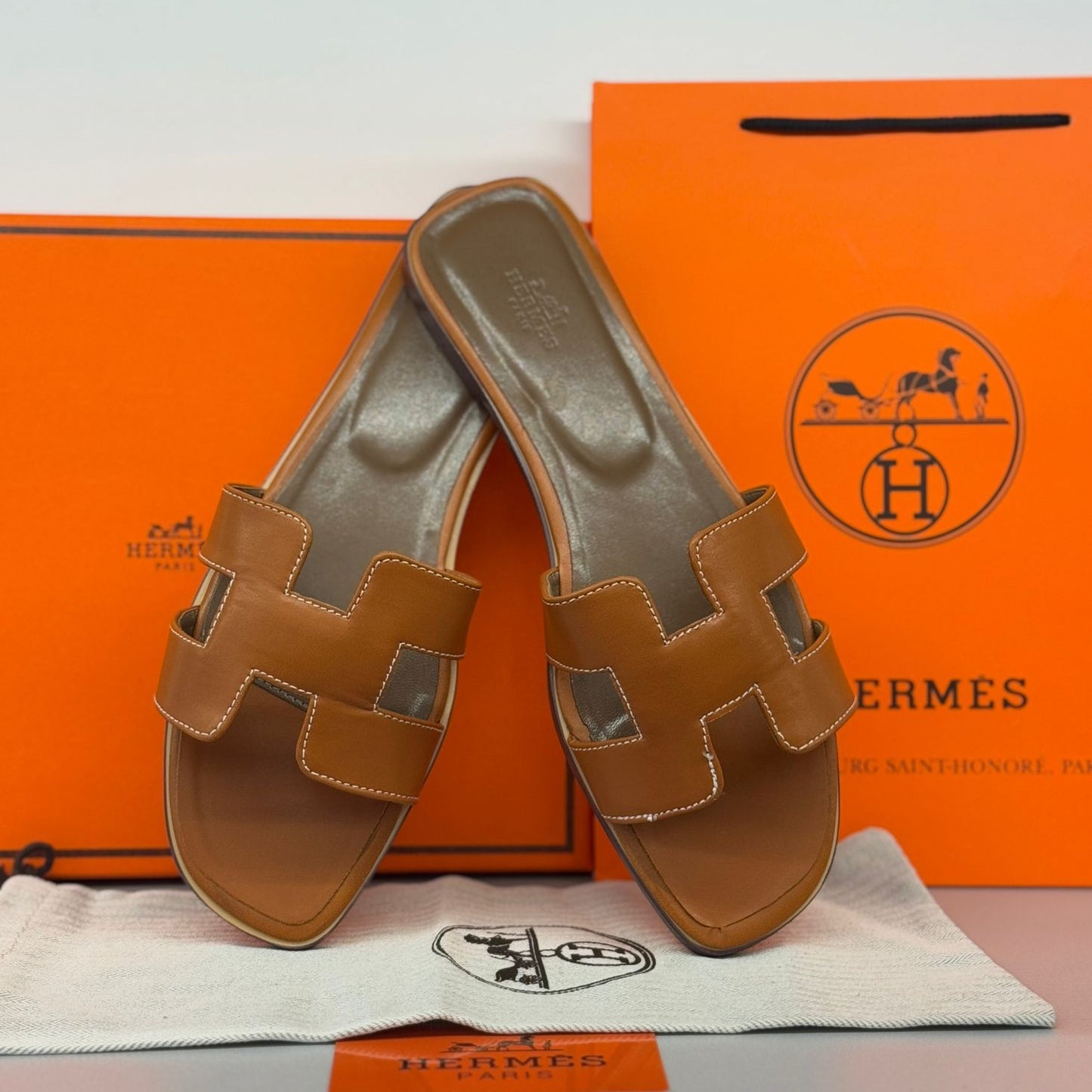 Hermès Oran Sandal | Double Stitched Brown