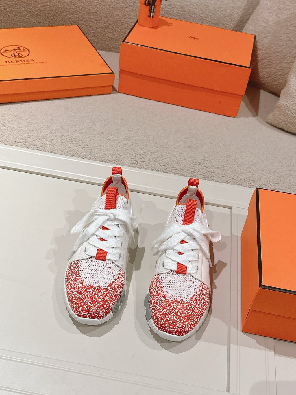 Hermès Depart Slip-On Sneaker - Orange/Blanc
