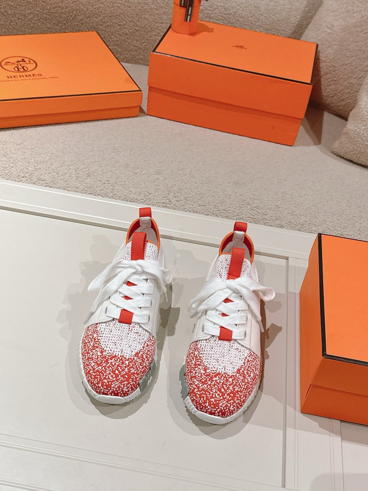 Hermès Depart Slip-On Sneaker - Orange/Blanc
