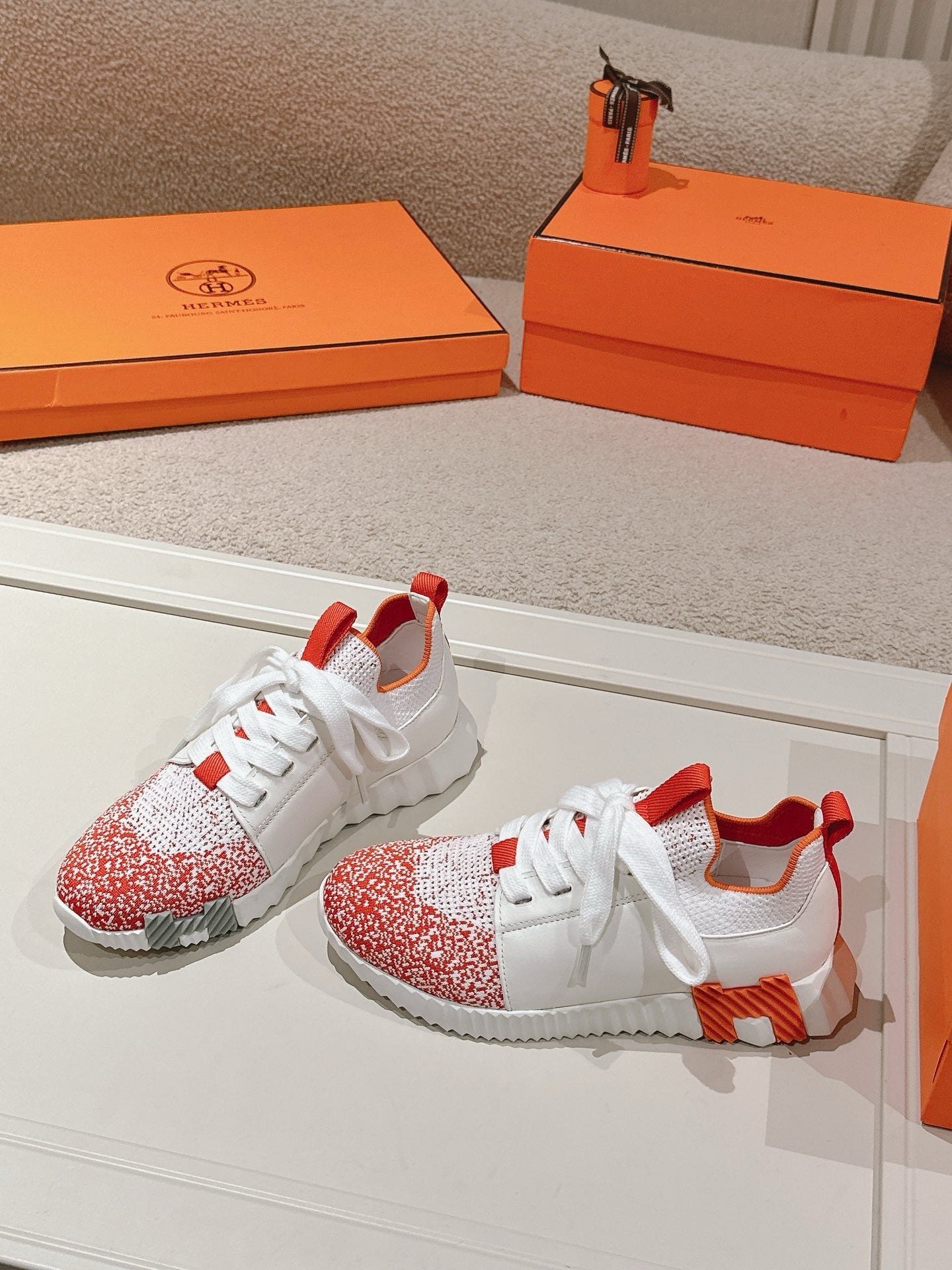 Hermès Depart Slip-On Sneaker - Orange/Blanc