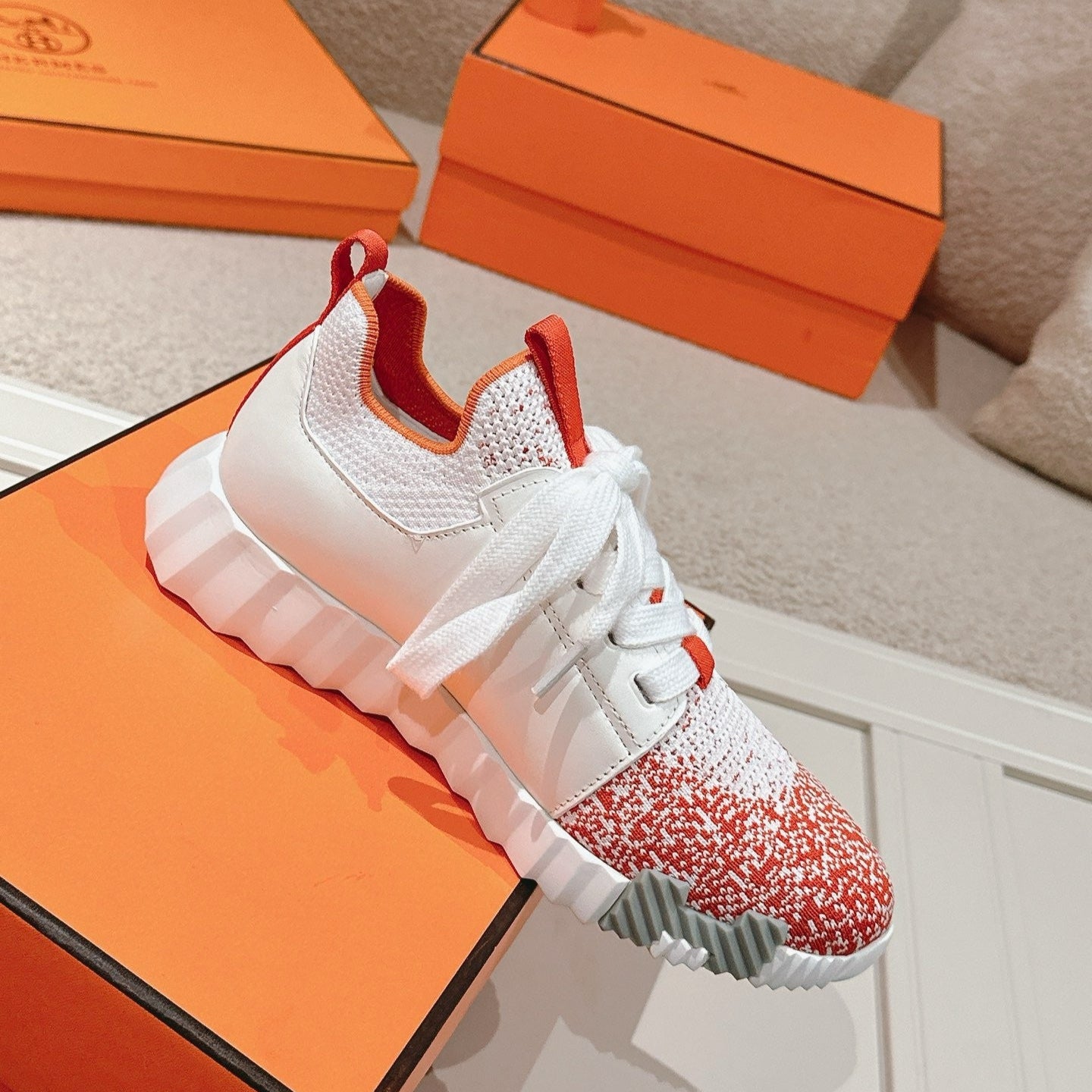 Hermès Depart Slip-On Sneaker - Orange/Blanc