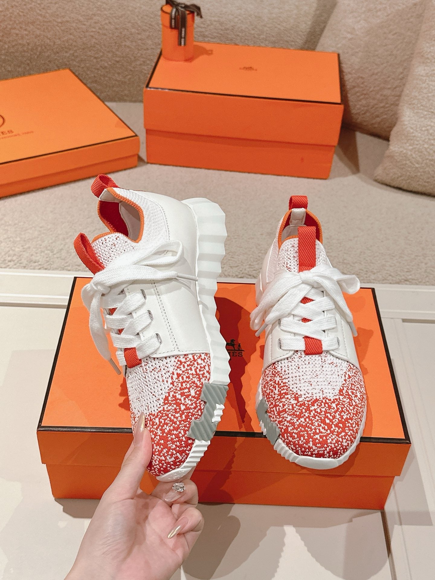 Hermès Depart Slip-On Sneaker - Orange/Blanc