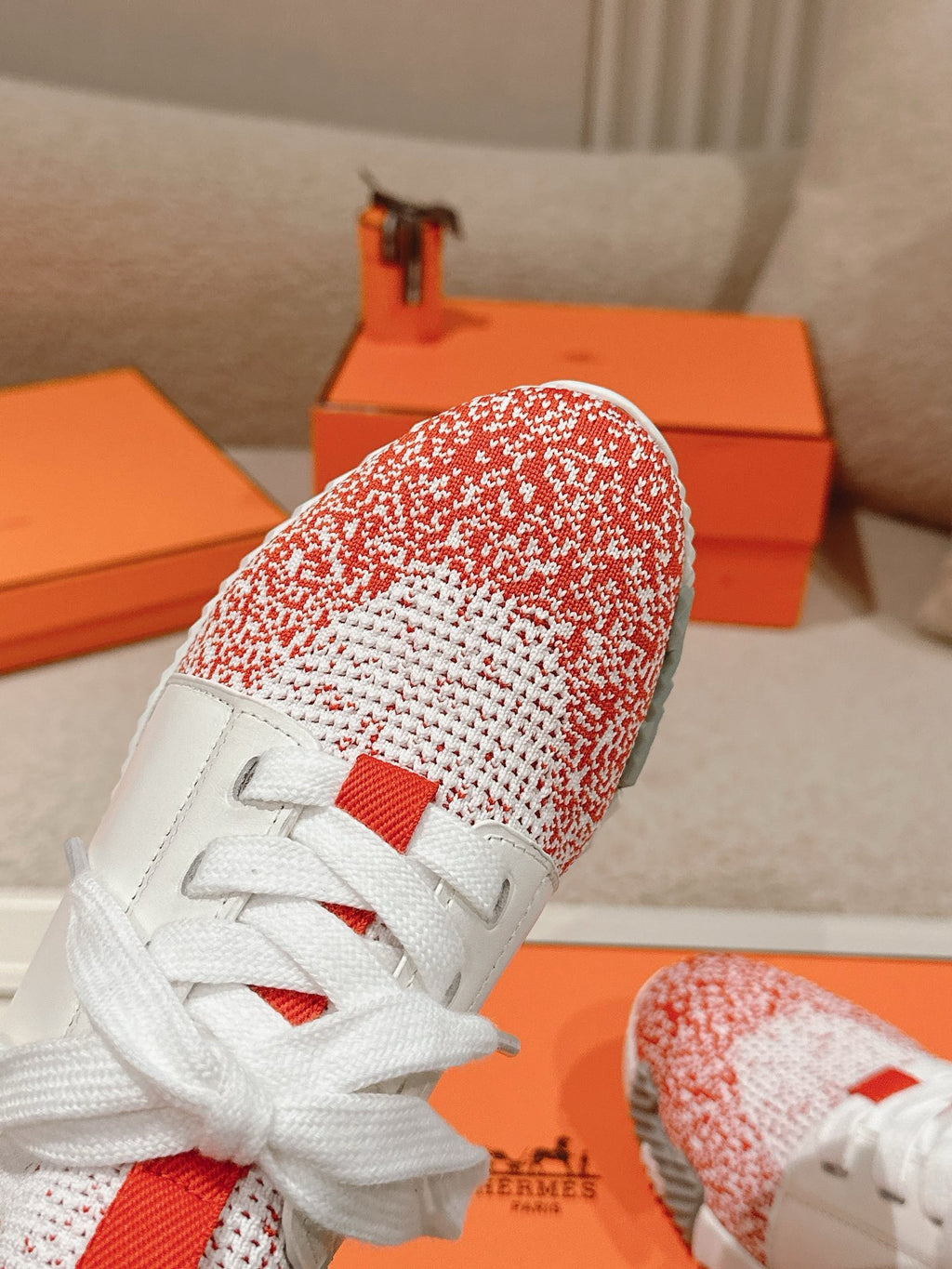 Hermès Depart Slip-On Sneaker - Orange/Blanc