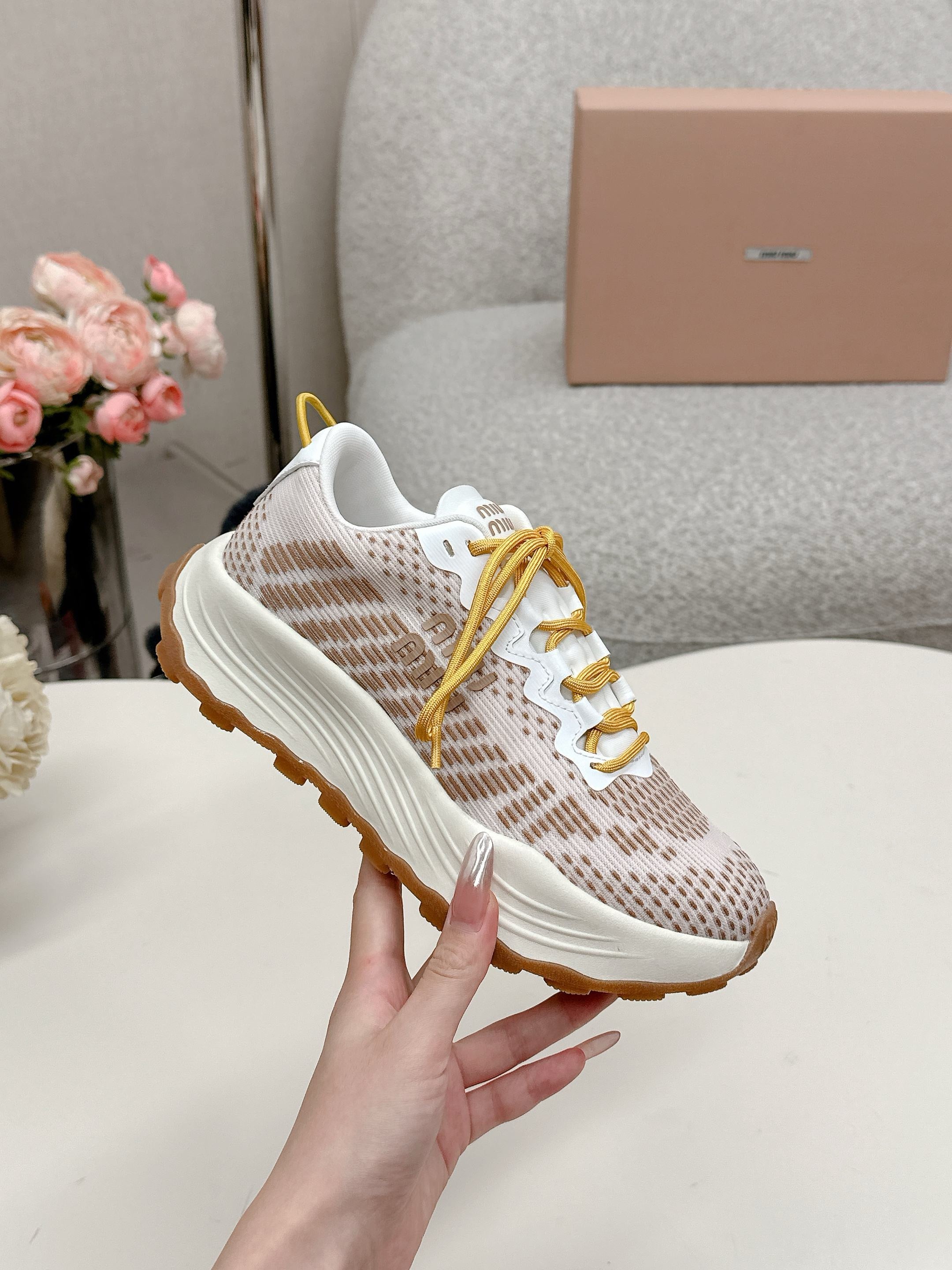 Miu Miu Technical Fabric Sneakers - Mustard