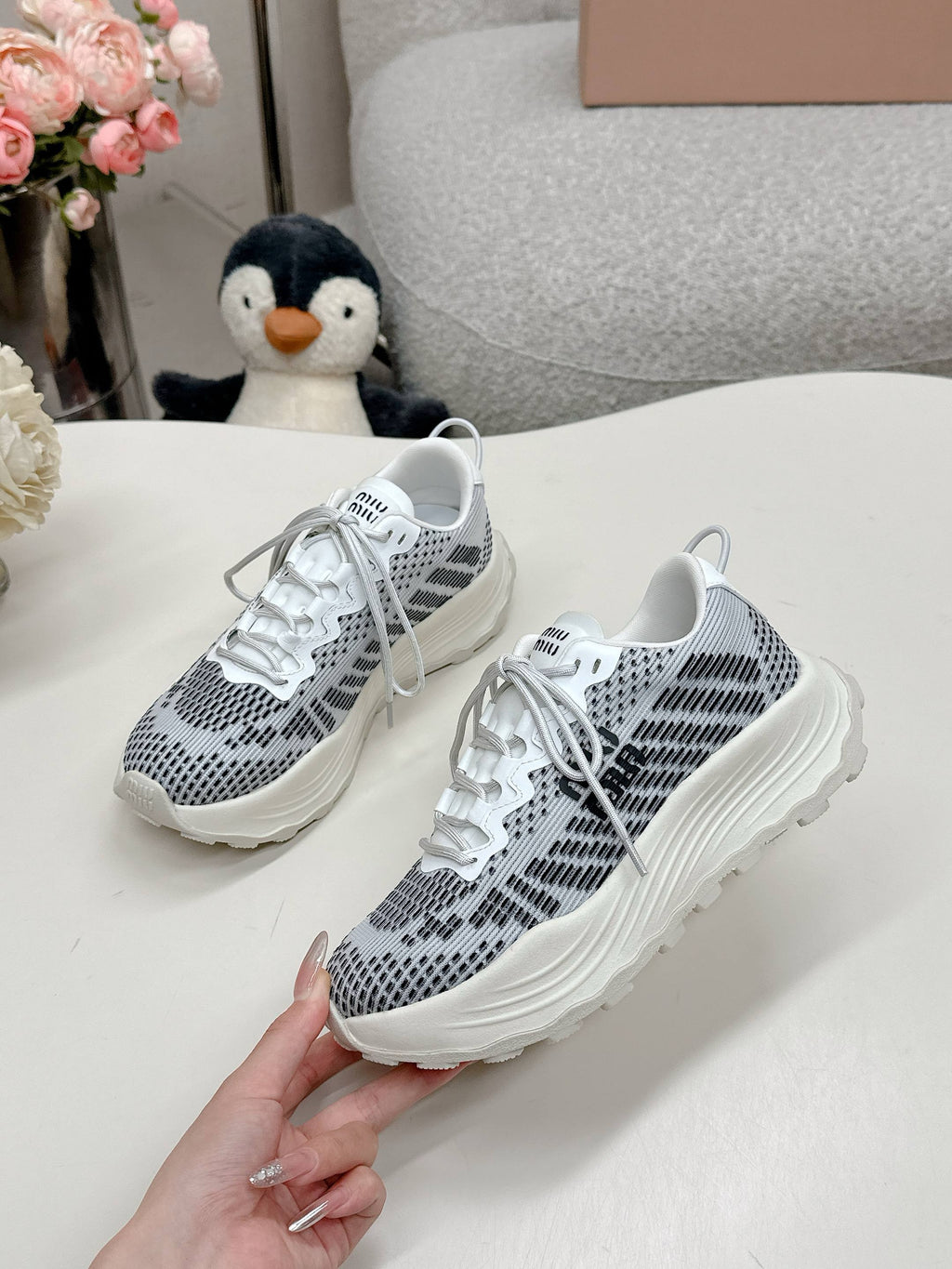 Miu Miu Technical Fabric Sneakers - Charcoal