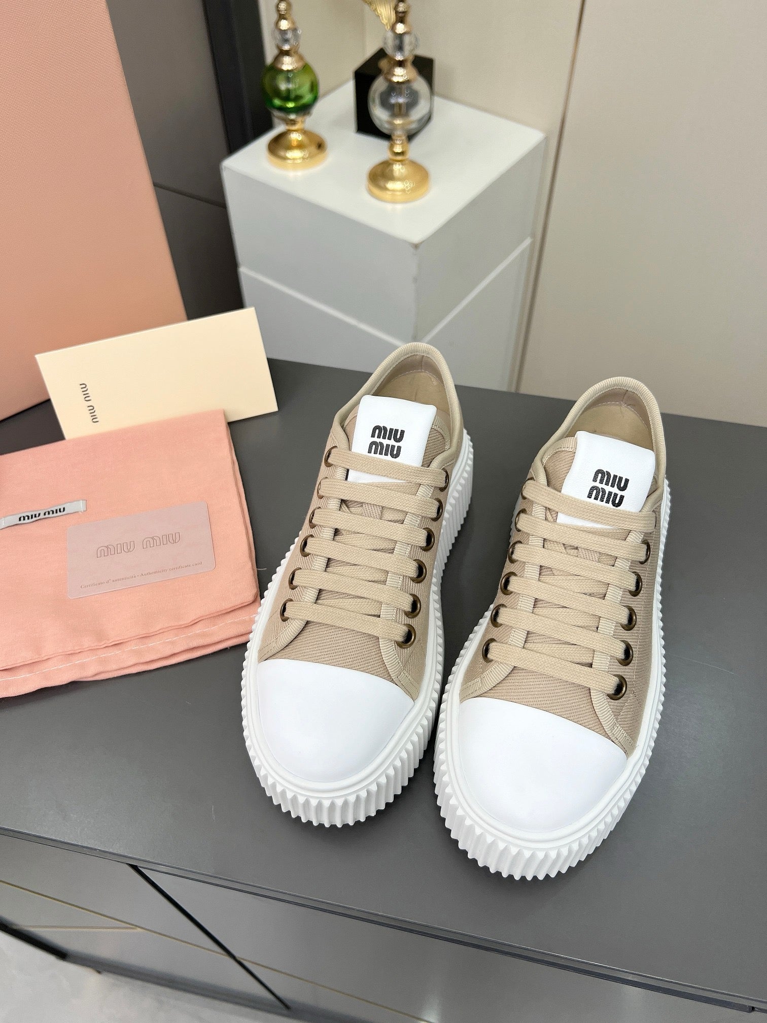 MIU MIU Denim sneakers Beige