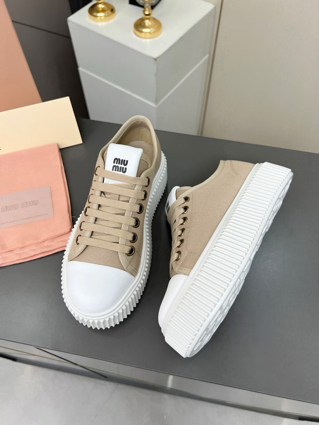 MIU MIU Denim sneakers Beige