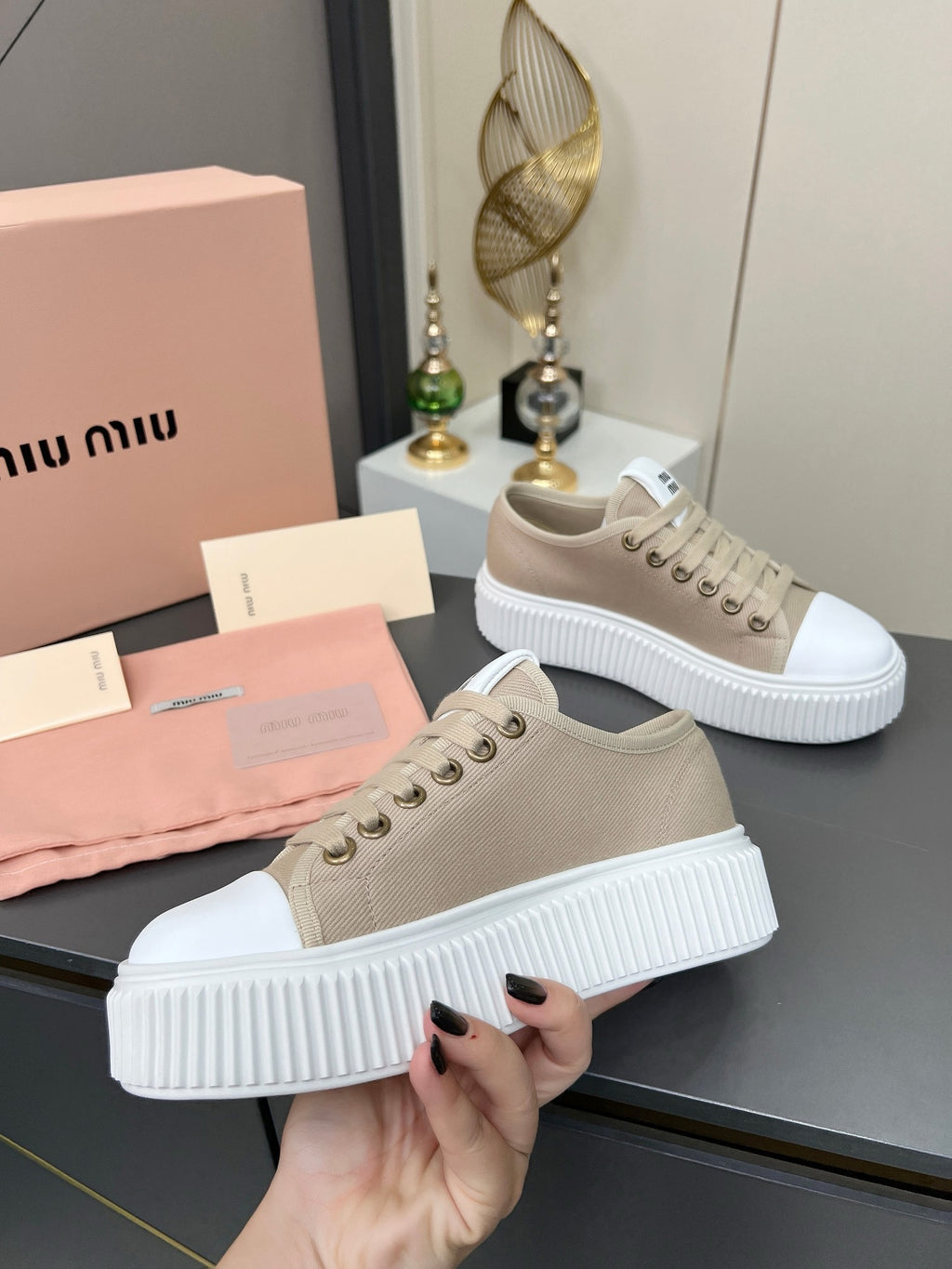 MIU MIU Denim sneakers Beige