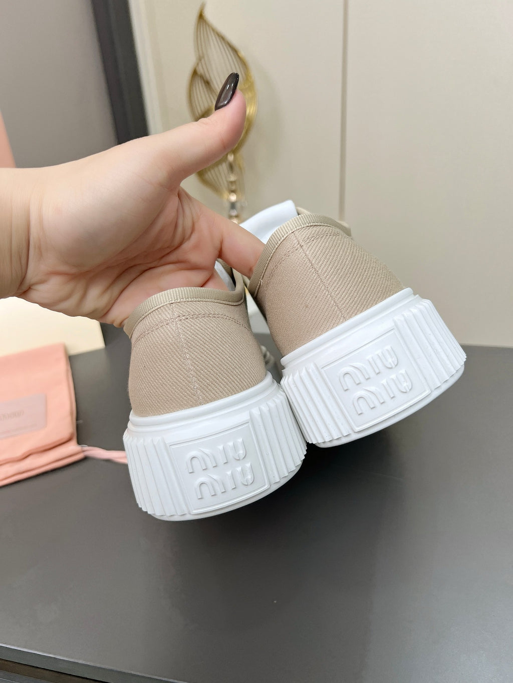 MIU MIU Denim sneakers Beige