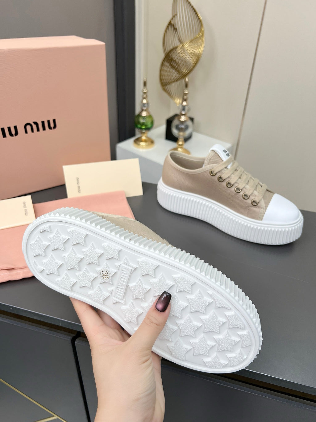 MIU MIU Denim sneakers Beige