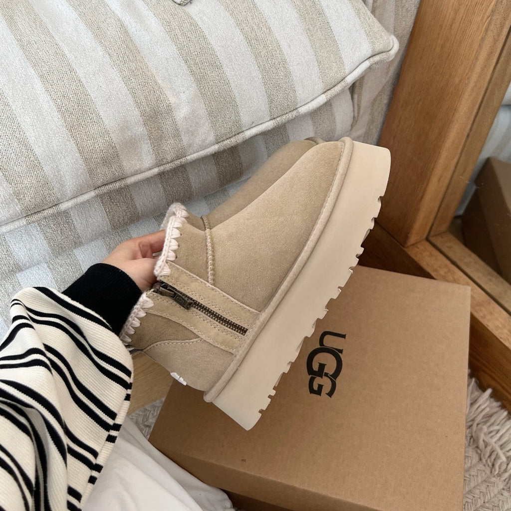 UGG Classic Ultra Mini Platform Zip Boots - Sand