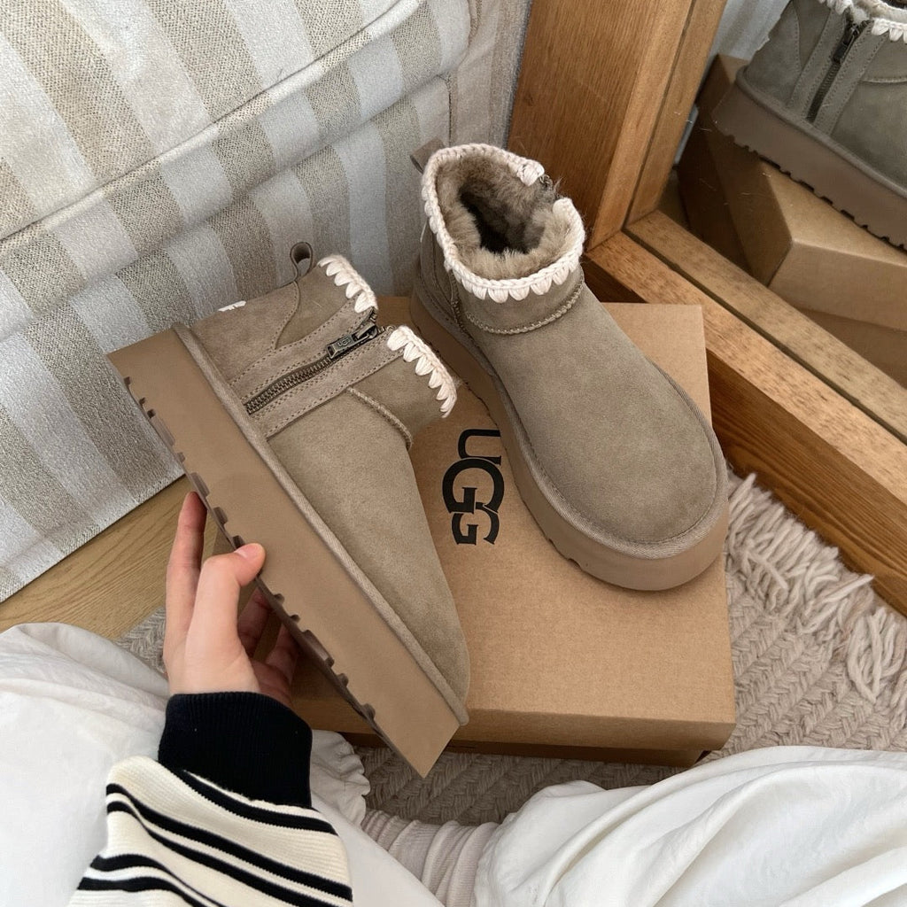 UGG Classic Ultra Mini Platform Zip Boots - Mustard Seed