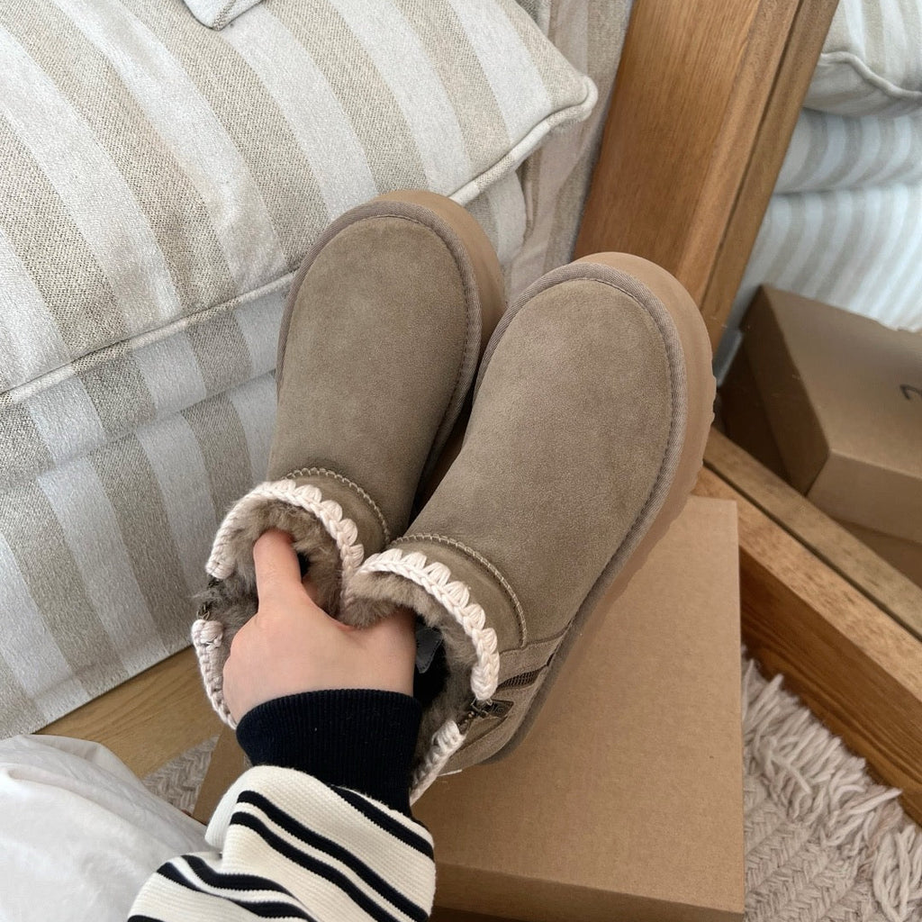 UGG Classic Ultra Mini Platform Zip Boots - Mustard Seed